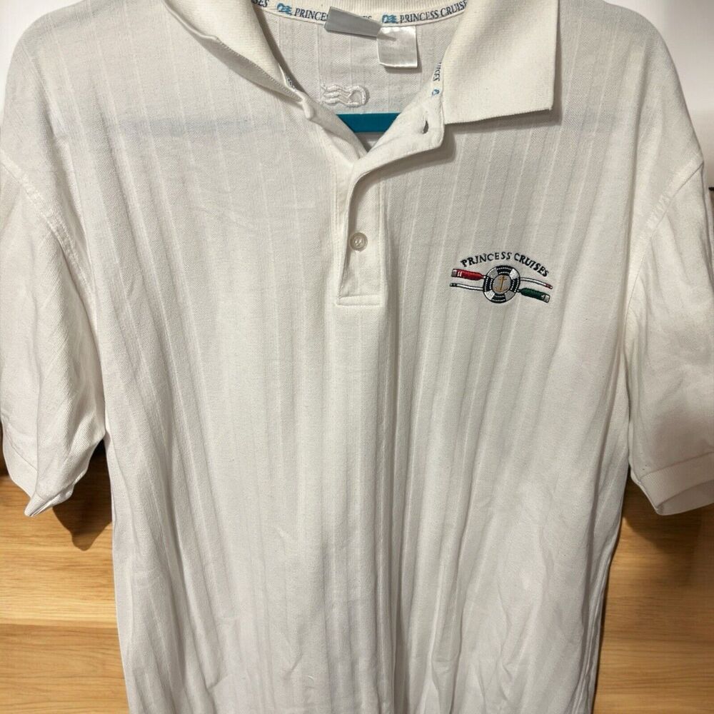 Princess Cruises Vintage Embroidered White Sailor POLO SHIRT Ribbed Nautica